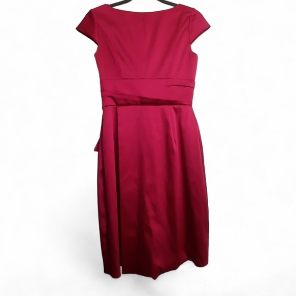 KAY UNGER NEW YORK Fuchsia Midi Sheath Satin Dress Cocktail Party Formal Pink 2 - Picture 4 of 7